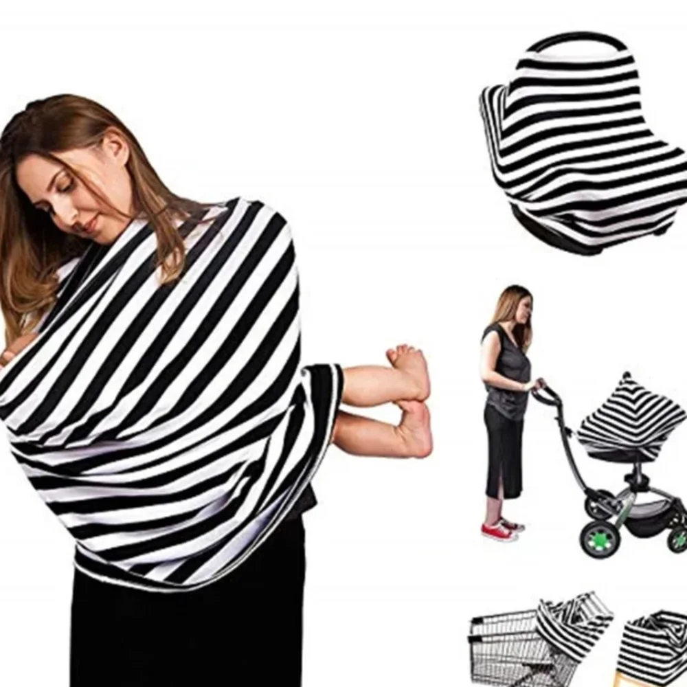 217 Itzy Ritzy Mom Boss Multi-Use Cover, Black & White Stripe